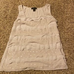 WHBM white tank top with silver dots and ruffles